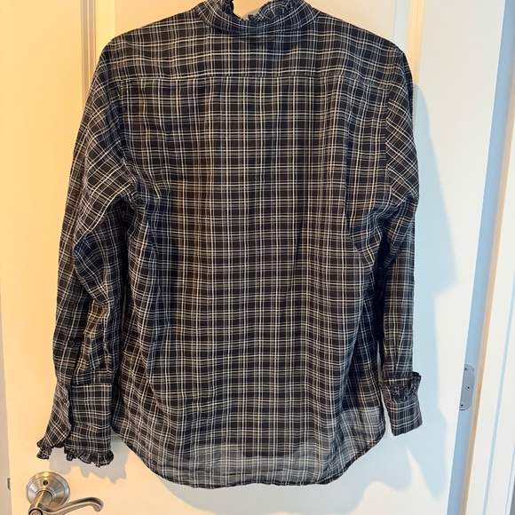 Nili Lotan Black Plaid Vivian Shirt Cotton Ruffle Collar Button Up | M - Picture 7 of 9